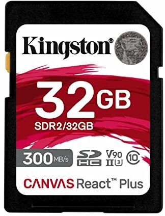 Kingston Canvas React Plus 32GB SDHC Speicherkarte UHS-II 300R/260W U3 V90 for Full HD/4K/8K SDR2/32GB