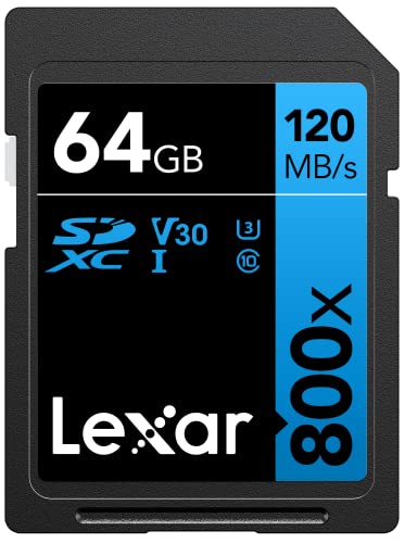 Lexar SDXC High-Performance 64GB 800x UHS-I serie BLUE, Classe 10, U3, V30, per Registrazione video in 4K, Alta velocità di trasferimento, nero/blue
