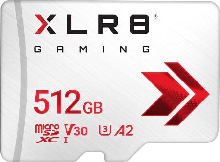 PNY XLR8 Gaming Scheda di memori microSDXC 512 GB Classe 10 U3 V30 A2, Velocità di lettura fino a 100 MB/s, ideale per smartphone, tablet, console portatili