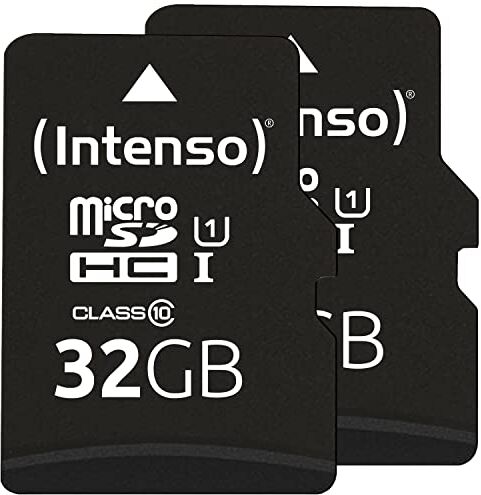 Intenso MicroSDHC UHS-I Premium 3423482 Scheda di memoria 2 x 32 GB, classe 10, con adattatore SD, colore: Nero