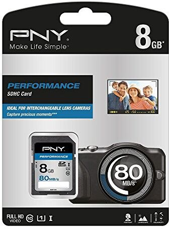 PNY SDHC Performance Memoria RAM da 8 GB, 80 MB/s, Classe 10, Azzurro Blu