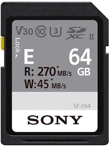 Sony Memoria SD-XC 64 GB Serie E, Lettura 270 MB/s, Scrittura 45 MB/s