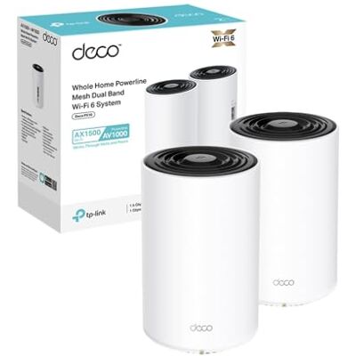 TP-Link Mesh Wifi WLAN Deco PX10 Powerline, Wi-Fi6 Dual-Band AX1500+ AV1000,3 Porte Gigabit, Portata Fino a 380m², Ideale per Ambienti di Grandi Dimensioni e Pareti Spesse, Gestita dall’IA, WPA3,2Pz TP-Link Mesh Wifi WLAN Deco PX10 Powerline, Wi-Fi6 Dual-Band AX1500+ AV1000,3 Porte Gigabit, Portata Fino a 380m², Ideale per Ambienti di Grandi Dimensioni e Pareti Spesse, Gestita dall’IA, WPA3,2Pz