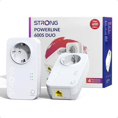 Strong AV600 Kit Powerline con Presa Integrata, LAN 100 Mbps, Kit da 2 Plug & Play, Connessione Sicura, Risparmio Energetico, Compatibile con Ogni Router, Ideale per TV, PC e Lavoro da Casa Strong AV600 Kit Powerline con Presa Integrata, LAN 100 Mbps, Kit da 2 Plug & Play, Connessione Sicura, Risparmio Energetico, Compatibile con Ogni Router, Ideale per TV, PC e Lavoro da Casa