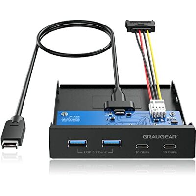 GRAUGEAR Pannello frontale 4-porte HUB tutte con 10Gbit/s, 2X USB-C+2X USB-A HUB USB3.2 Gen2, pannello frontale per alloggiamento PC da 3,5 pollici, USB3.2 Gen2 Chiave A 20 pin, metallo GRAUGEAR Pannello frontale 4-porte HUB tutte con 10Gbit/s, 2X USB-C+2X USB-A HUB USB3.2 Gen2, pannello frontale per alloggiamento PC da 3,5 pollici, USB3.2 Gen2 Chiave A 20 pin, metallo