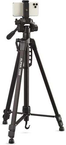 Cullmann 52127 Alpha 2500 Tripod mobile BT w. Supporto per smartphone e grilletto Bluetooth (altezza di estensione 165 cm, con testa a 3 vie, carico massimo 2,5 kg, peso 1258 g), nero