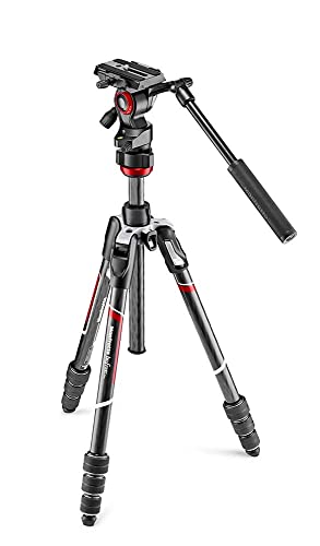 Manfrotto MVKBFRTC-LIVE Kit Befree Live Treppiede da Viaggio, Chiusura Twist M-Lock, con Testa Fluida MVH400AH, per DSLR, Mirrorless, Foto e Videocamere Compatte, Portata fino a 4 kg, Carbonio, Nero