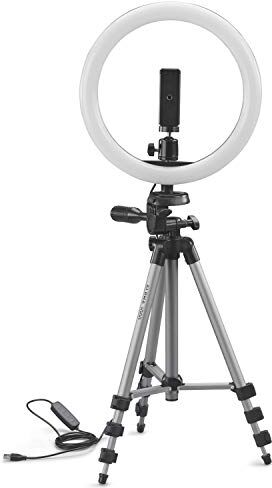 Cullmann 52103 Alpha 1000 Tripod Vlogging Kit BT w. Luce ad anello LED trigger Bluetooth (altezza d'estensione 134 cm, con testa vie, carico massimo kg, peso 750 g), nero