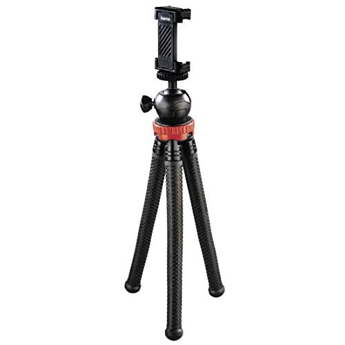 Hama Treppiede "FlexPro" (per smartphone, GoPro e fotocamere, con piedi articolati, altezza 27 cm, colore: Nero/Rosso
