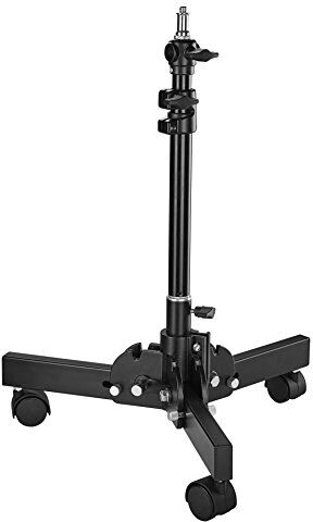 walimex pro Pro Boden Rollstativ kompakt 70cm (maximal Arbeitshöhe 18 bis 70cm, Belastbarkeit: 6 kg, Anschlußadapter 5/8 Zoll Spigot mit 1/4 und 3/8 Zoll Anschluss) schwarz 21272