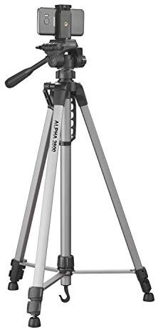 Cullmann 52129 Alpha 2800 Treppiede mobile con supporto per smartphone (184, 5 cm di altezza, con testa a 3 vie, 2 prolunghe) argento