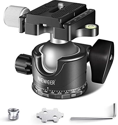 NEEWER Testa Sfera per Treppiede a Basso Profilo, Testa Sferica in Metallo da 36mm Compatibile con Piastra a Sgancio Rapido Arca da 1/4" per Treppiede Monopiede Slider Videocamera DSLR, Max 15kg, GM36