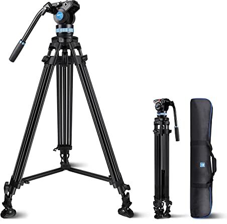 Sirui 190cm Treppiede Cavalletto Treppiedi Tripod video con testa video fluida a 360°, treppiede in alluminio da per Camera Reflex Fotocamera, carico massimo 10kg