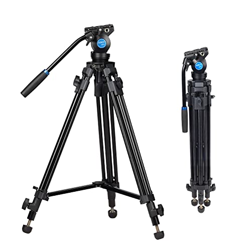 Sirui Treppiede Cavalletto Treppiedi Tripod video con testa fluida a 360°, alluminio leggero per Camera Reflex Fotocamera, max 140cm, 75,4cm di dimensione della confezione, carico massimo 6kg