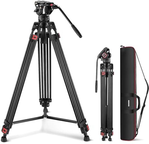 NEEWER Treppiede Video Pro da 74 Pollici con Testa Fluida, Piastra QR Compatibile con DJI RS Gimbals Manfrotto, Treppiede Resistente con Manico Telescopico Base Scalata per DSLR, Max.17,6 lb/8kg, TP74