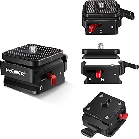 Neewer Piastra a Sgancio Rapido, Adattatore per Fotocamera con Fori Filettati 1/4” & 3/8”, per Treppiede, Monopiede, Stabilizzatore, Slider, Massima Portata 10kg (QRP-1)