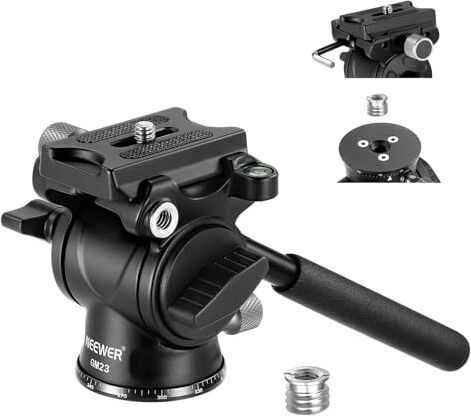 NEEWER Testa Fluida per Treppiede con Maniglia e Sgancio Rapido Tipo Arca, Testa Incli Pan in Lega Alluminio con Base Scalata da ø43mm per Videocamera Fotocamera DSLR Compatta, Max 3kg, GM23 Argento