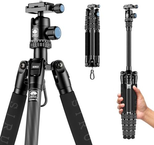 Sirui Treppiede Fotocamera da Viaggio Traveler 5C, 138cm Leggero Treppiede Carbonio con Testa a Sfera Panoramica a 360°, Compatto Cavalletto Fotografico per Videocamera, DSLR, Carico Massimo 4KG