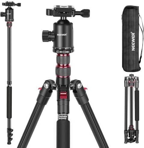 NEEWER 197cm Treppiede Monopiede per Fotocamera DSLR, Telefono + Testa Sfera Pan 360°, Colonna Centrale a 2 Assi, Piastra QR Arca, Treppiede da Viaggio Leggero e Compatto in Alluminio, Max 34lb, TP77