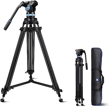 Sirui Video Treppiede AM-15S, 155cm Cavalletto Video per Fotocamera con Testa Fluida, Alluminio Resistente Video Treppiedi da Viaggio per Videocamera, Base panoramica a 360°, Carico Massimo 10KG