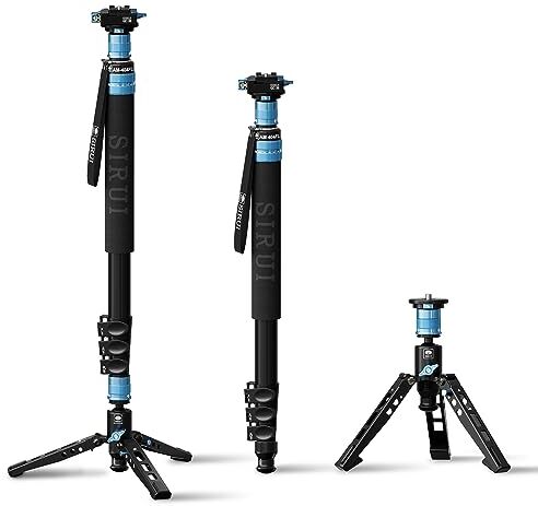 Sirui Monopiede Video AM-404FL+QC-38, 190cm Monopiede Fotografico Professionale con Base, Portatile Monopiede da Viaggio in Alluminio a 4-Sezioni per Fotocamera, DSLR, Videocamera, Carico Massimo 12KG