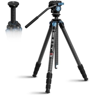 Sirui Kit treppiede in fibra di carbonio AM-124+AM-5V con colonna centrale triangolare, bloccaggio impermeabile delle gambe, testa video fluida per videocamere e fotocamere, carico utile 12 kg Sirui Kit treppiede in fibra di carbonio AM-124+AM-5V con colonna centrale triangolare, bloccaggio impermeabile delle gambe, testa video fluida per videocamere e fotocamere, carico utile 12 kg