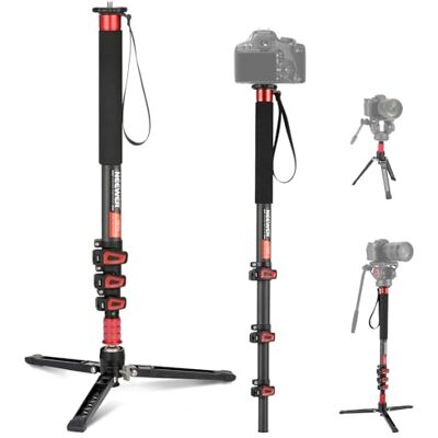 NEEWER 172cm Monopiede Fotocamera, Treppiede da Viaggio Leggero in Fibra Carbonio con Base Staccabile per DSLR Videocamera Riprese Video, Bastone Telescopico per Selfie Trekking, Max 6kg, TP71 NEEWER 172cm Monopiede Fotocamera, Treppiede da Viaggio Leggero in Fibra Carbonio con Base Staccabile per DSLR Videocamera Riprese Video, Bastone Telescopico per Selfie Trekking, Max 6kg, TP71