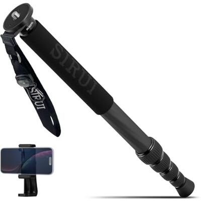 Sirui Monopiede in fibra di carbonio per fotocamere, monopiede da viaggio compatto e leggero da 65 pollici, 5 sezioni, supporto per telefono incluso, carico fino a 22 libbre/10 kg, AM-MDP01 Sirui Monopiede in fibra di carbonio per fotocamere, monopiede da viaggio compatto e leggero da 65 pollici, 5 sezioni, supporto per telefono incluso, carico fino a 22 libbre/10 kg, AM-MDP01
