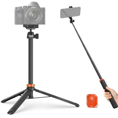 NEEWER BASICS 59"Selfie Stick Tripod Compatibile con iPhone e Camera DSLR, Piccolo Treppiede da Tavolo Portatile Compatto in Metallo con Telecomando Testa Sfera, 2in1 Supporto Telefono per Video Film NEEWER BASICS 59"Selfie Stick Tripod Compatibile con iPhone e Camera DSLR, Piccolo Treppiede da Tavolo Portatile Compatto in Metallo con Telecomando Testa Sfera, 2in1 Supporto Telefono per Video Film