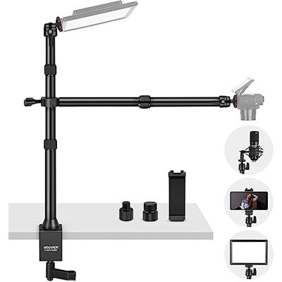 NEEWER TL253A+DS001 Supporto Fotocamera da Tavolo con Braccio a 2 Sezioni Supporto Telefono, Teste a Sfera, Adattatore a Vite, Treppiede da Tavolo per Luce, Fotocamera, Cellulare, Webcam, Ring Light NEEWER TL253A+DS001 Supporto Fotocamera da Tavolo con Braccio a 2 Sezioni Supporto Telefono, Teste a Sfera, Adattatore a Vite, Treppiede da Tavolo per Luce, Fotocamera, Cellulare, Webcam, Ring Light