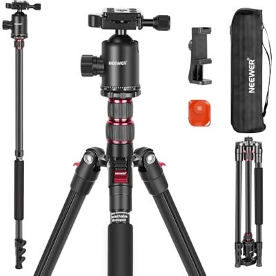 NEEWER 197cm Treppiede Monopiede per Fotocamera + Portatelefono, Treppiede da Viaggio con Telecomando, Testa Sfera, Colonna Centrale, Piastra QR Arca e Borsa, Tripod DSLR in Alluminio Max 15,4kg, TP77 NEEWER 197cm Treppiede Monopiede per Fotocamera + Portatelefono, Treppiede da Viaggio con Telecomando, Testa Sfera, Colonna Centrale, Piastra QR Arca e Borsa, Tripod DSLR in Alluminio Max 15,4kg, TP77