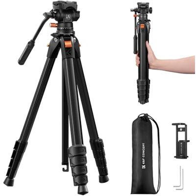 K&F CONCEPT Treppiede Fotocamera 187cm, Cavalletto Fotografico Compatto in Alluminio con Testa Idraulica, Portata 3kg, Treppiede da Viaggio Portatile per Reflex, Mirrorless, Sony, Canon, Nikon K&F CONCEPT Treppiede Fotocamera 187cm, Cavalletto Fotografico Compatto in Alluminio con Testa Idraulica, Portata 3kg, Treppiede da Viaggio Portatile per Reflex, Mirrorless, Sony, Canon, Nikon