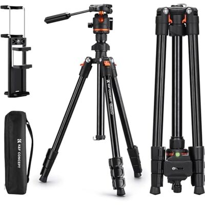 K&F CONCEPT Treppiede per Fotocamera e Smartphone 182cm, Testa con Maniglia K&F CONCEPT Treppiede per Fotocamera e Smartphone 182cm, Testa con Maniglia