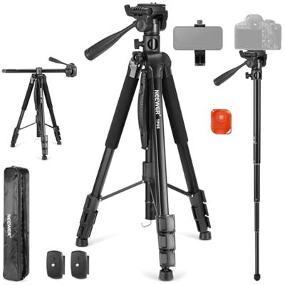 NEEWER Basic 74" Treppiede Monopiede Video, Testa 3 Vie, Telecomando, Camera Mount Overhead, Asse Centrale Orizzontale, Portatelefono Compatibile con iPhone DSLR Telescopio Proiettore,Max 17,6lb, TP05 NEEWER Basic 74" Treppiede Monopiede Video, Testa 3 Vie, Telecomando, Camera Mount Overhead, Asse Centrale Orizzontale, Portatelefono Compatibile con iPhone DSLR Telescopio Proiettore,Max 17,6lb, TP05