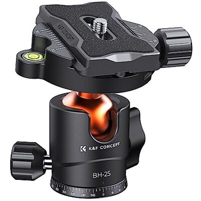 K&F CONCEPT Testa a Sfera, Testa per Treppiede in Metallo Panoramica Girevole a 360° con Piastra a Sgancio Rapido da 1/4" e Livella per Treppiede Monopiede, Fotocamera DSLR e Videocamera, Max 10kg K&F CONCEPT Testa a Sfera, Testa per Treppiede in Metallo Panoramica Girevole a 360° con Piastra a Sgancio Rapido da 1/4" e Livella per Treppiede Monopiede, Fotocamera DSLR e Videocamera, Max 10kg