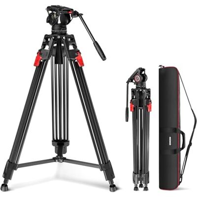 NEEWER 192cm Treppiede Video a Testa Fluida, Sgancio Rapido in Un Passo, Smorzamento Regolabile, Cavalletto Treppiede in Alluminio, Piastra QR a Due Modalità per Camera DSLR Videocamere, Max 8kg,LL27 NEEWER 192cm Treppiede Video a Testa Fluida, Sgancio Rapido in Un Passo, Smorzamento Regolabile, Cavalletto Treppiede in Alluminio, Piastra QR a Due Modalità per Camera DSLR Videocamere, Max 8kg,LL27