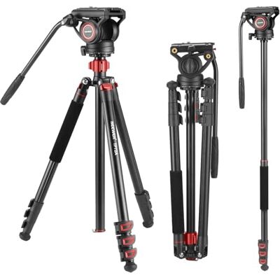 NEEWER Treppiede Monopiede Video con Testa Fluida da 72", Piastra QR in Lega di Alluminio , Pan a 360° e Incli +90°/-70° per Videocamera DSLR, Max 8kg, TP72A NEEWER Treppiede Monopiede Video con Testa Fluida da 72", Piastra QR in Lega di Alluminio , Pan a 360° e Incli +90°/-70° per Videocamera DSLR, Max 8kg, TP72A