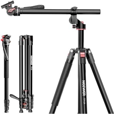 NEEWER Monopiede Treppiede Fotocamera Orizzontale Overhead con Testa Fluida e Colonna Centrale Flessibile, 90” DSLR Video Tripod da Viaggio in Metallo, Piastra QR Arca e Gambe Invertite, Max 6kg, TP64 NEEWER Monopiede Treppiede Fotocamera Orizzontale Overhead con Testa Fluida e Colonna Centrale Flessibile, 90” DSLR Video Tripod da Viaggio in Metallo, Piastra QR Arca e Gambe Invertite, Max 6kg, TP64