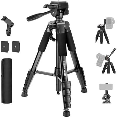 NEEWER BASICS TP56 Treppiede Fotocamera, 74" Tripode con Porta Cellulare Compatibile con iPhone per Riprese Video, Cavalletto da Viaggio in Alluminio Leggero Portatile, Testa a 3 Vie Pan Inclinabile NEEWER BASICS TP56 Treppiede Fotocamera, 74" Tripode con Porta Cellulare Compatibile con iPhone per Riprese Video, Cavalletto da Viaggio in Alluminio Leggero Portatile, Testa a 3 Vie Pan Inclinabile