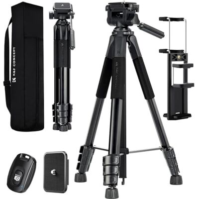 K&F CONCEPT Treppiede Fotocamera e Smartphone 172cm, Treppiede Leggero in Alluminio S254A3+BV01 con Telecomando Bluetooth/Borsa/Clip 2-in-1, Cavalletto Fotografico per Canon Nikon Sony/DSLR/iPhone K&F CONCEPT Treppiede Fotocamera e Smartphone 172cm, Treppiede Leggero in Alluminio S254A3+BV01 con Telecomando Bluetooth/Borsa/Clip 2-in-1, Cavalletto Fotografico per Canon Nikon Sony/DSLR/iPhone