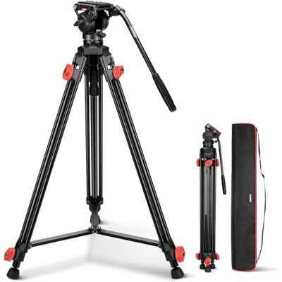 NEEWER Treppiede Video con Testa Fluida, Treppiede Portatile Compatto Alluminio Resistente per Videocamera DSLR Compatibile con Gimbal DJI Compatibile con Piastre QR Manfrotto, Carico Max 13,2lb, TP73 NEEWER Treppiede Video con Testa Fluida, Treppiede Portatile Compatto Alluminio Resistente per Videocamera DSLR Compatibile con Gimbal DJI Compatibile con Piastre QR Manfrotto, Carico Max 13,2lb, TP73