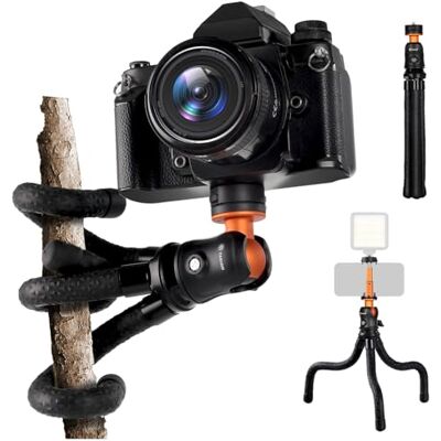 TARION Octopus Treppiede: treppiede flessibile per cellulare, mini treppiede per fotocamera, mini treppiede con testa sferica da 1/4 pollici per viaggi video fotografia TARION Octopus Treppiede: treppiede flessibile per cellulare, mini treppiede per fotocamera, mini treppiede con testa sferica da 1/4 pollici per viaggi video fotografia