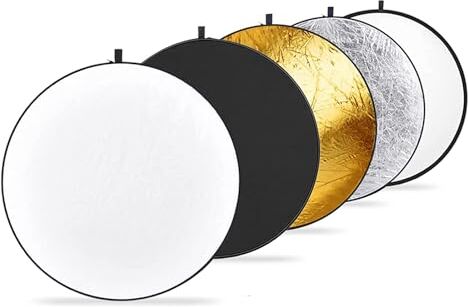 Neewer 110cm Riflettore di Luce Diffusore di Luce 5 in 1 Multi Disco Pieghevole con Borsa Traslucido, Argento, Oro, Bianco e Nero per Fotografia da Studio Illuminazione e Illuminazione per Esterni