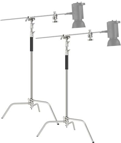 Neewer 100% Acciaio Inossidabile C-Stand (2pz), Pro Heavy Duty Fotografia Light Stand con Braccio di Prolunga da 1,28 m, Testa di Impugnatura, Base Tartaruga per Monolight, Softbox, Riflettore