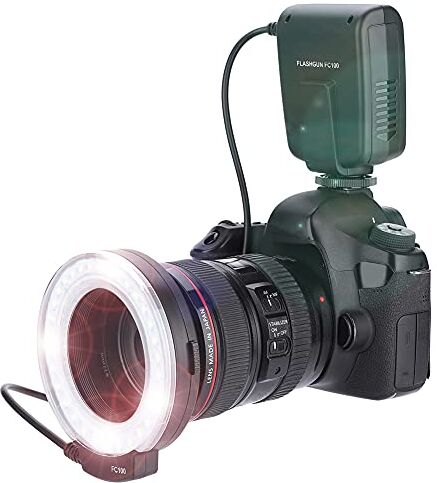 Topiky per Meike FC-100 Portable LED Macro Ring Flash,5500K Regolazione luminosità Speedlite Videocamera Kit Luce di riempimento con 8 adattatori Anello e Controller per Canon per Nikon Fotocamera