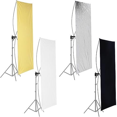 Neewer Pannello piatto 90 x 180 cm, per riflettere le luci dello studio fotografico, con supporto rotante a 360 gradi e borsa da trasporto – oro/argento e nero/bianco