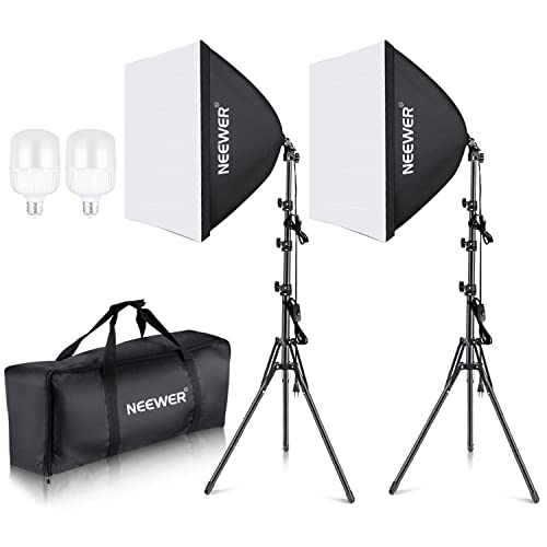 Neewer Kit di Illuminazione Softbox Equivalente a 700W con Presa E27, Confezione da 2 Lampadine LED 5700K, 60x60cm Softbox Fotografico per Fotografia Attrezzatura per Prodotti Ritratti