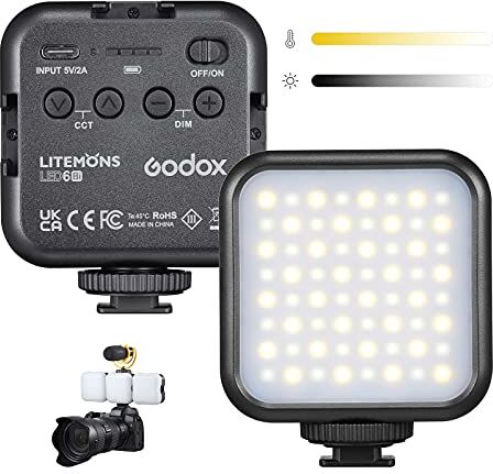 GODOX LITEMONS LED6Bi Mini LED Video Light, CRI95 3200K-6500K LED regolabile per videocamera, 1800mAh LED ricaricabile per pannello fotografico per videoconferenze, chiamate zoom