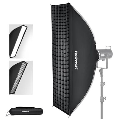 NEEWER Softbox pieghevole rapido da 12" x 47" con striscia rettangolare e supporto Bowens con diffusori/griglia a nido d'ape compatibile con Godox Aputure 120d luci video Q4 flash da studio NS17S NEEWER Softbox pieghevole rapido da 12" x 47" con striscia rettangolare e supporto Bowens con diffusori/griglia a nido d'ape compatibile con Godox Aputure 120d luci video Q4 flash da studio NS17S