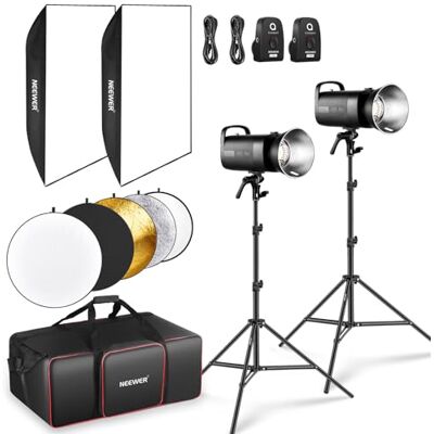 NEEWER S102-400W PRO Kit Illuminazione Flash (2pz) + 2x Trigger 2.4G, 2x Stativi Luce, 2x Softbox, Riflettore 5in1 e Borsa, 400W GN62 5600K, Lampada Pilota LED 30W, Attacco Bowens, Ventola Silenziosa NEEWER S102-400W PRO Kit Illuminazione Flash (2pz) + 2x Trigger 2.4G, 2x Stativi Luce, 2x Softbox, Riflettore 5in1 e Borsa, 400W GN62 5600K, Lampada Pilota LED 30W, Attacco Bowens, Ventola Silenziosa